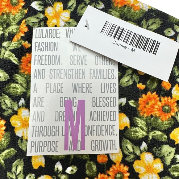 LuLaRoe Cassie Skirt Womens M Black w Orange Yellow Green Florals NWT - Picture 4 of 9
